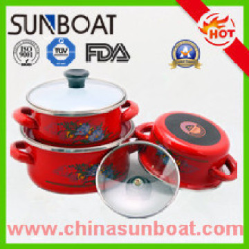 3PCS Enamel Saucepot Set with Iron/Vitreous Lid